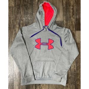 Under armour Hoodie Womens Small‎ Gray Pink Hooded Sweatshirt Logo Stretch